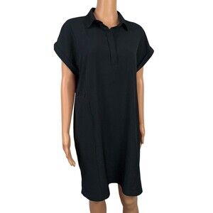 Hi-Tec Womens Size Medium Black Polo Dress Comfort Relaxed Flowy Short Sleeve